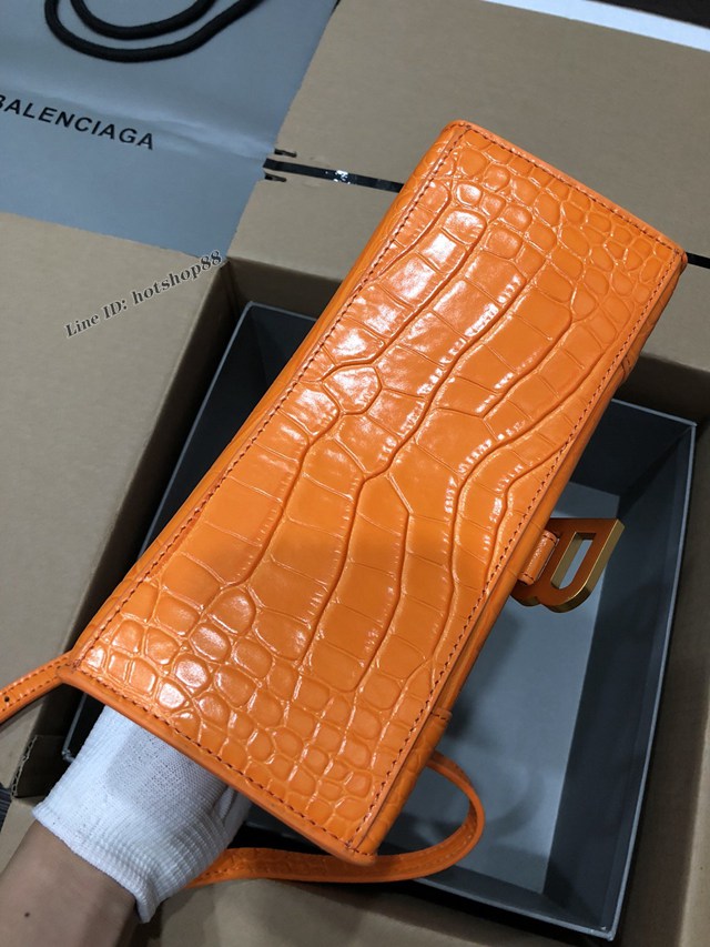 Balenciaga專櫃爆款大號手提女包 巴黎世家升級版鱷魚橙色金扣Hourglass沙漏包 fyj1640